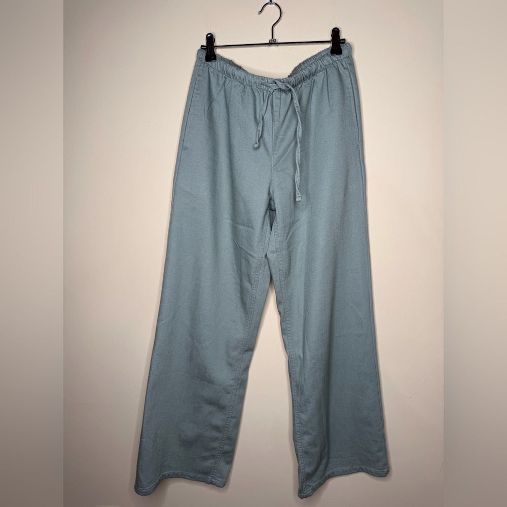 Vanilla Star Olive Green Wide Leg Pants Cotton Blend. Summer Beachy Tie Front. S